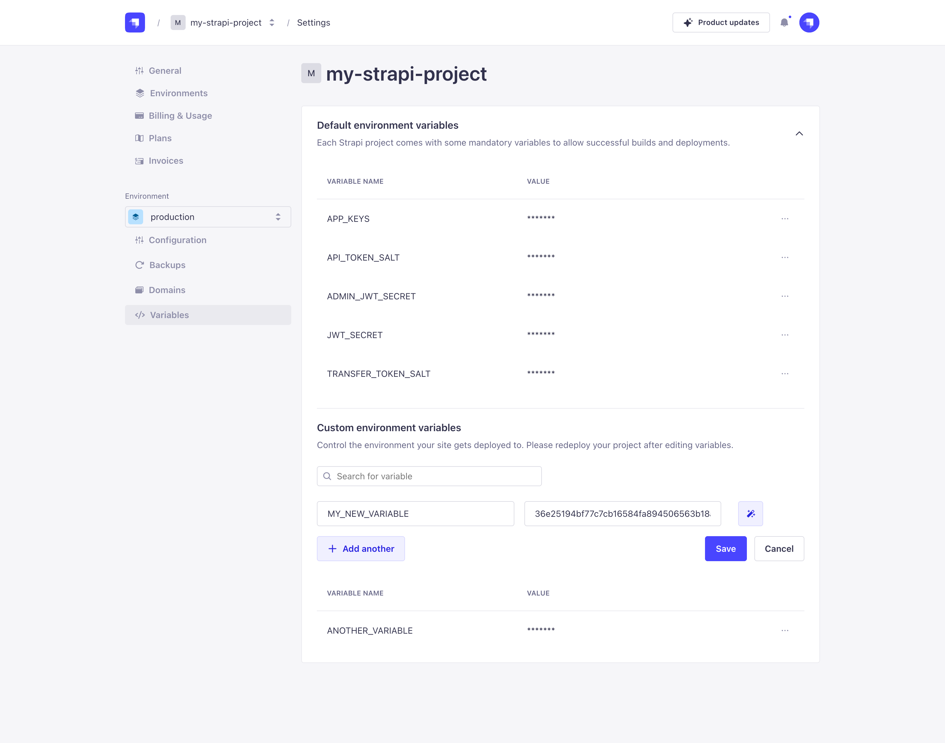 Project variables