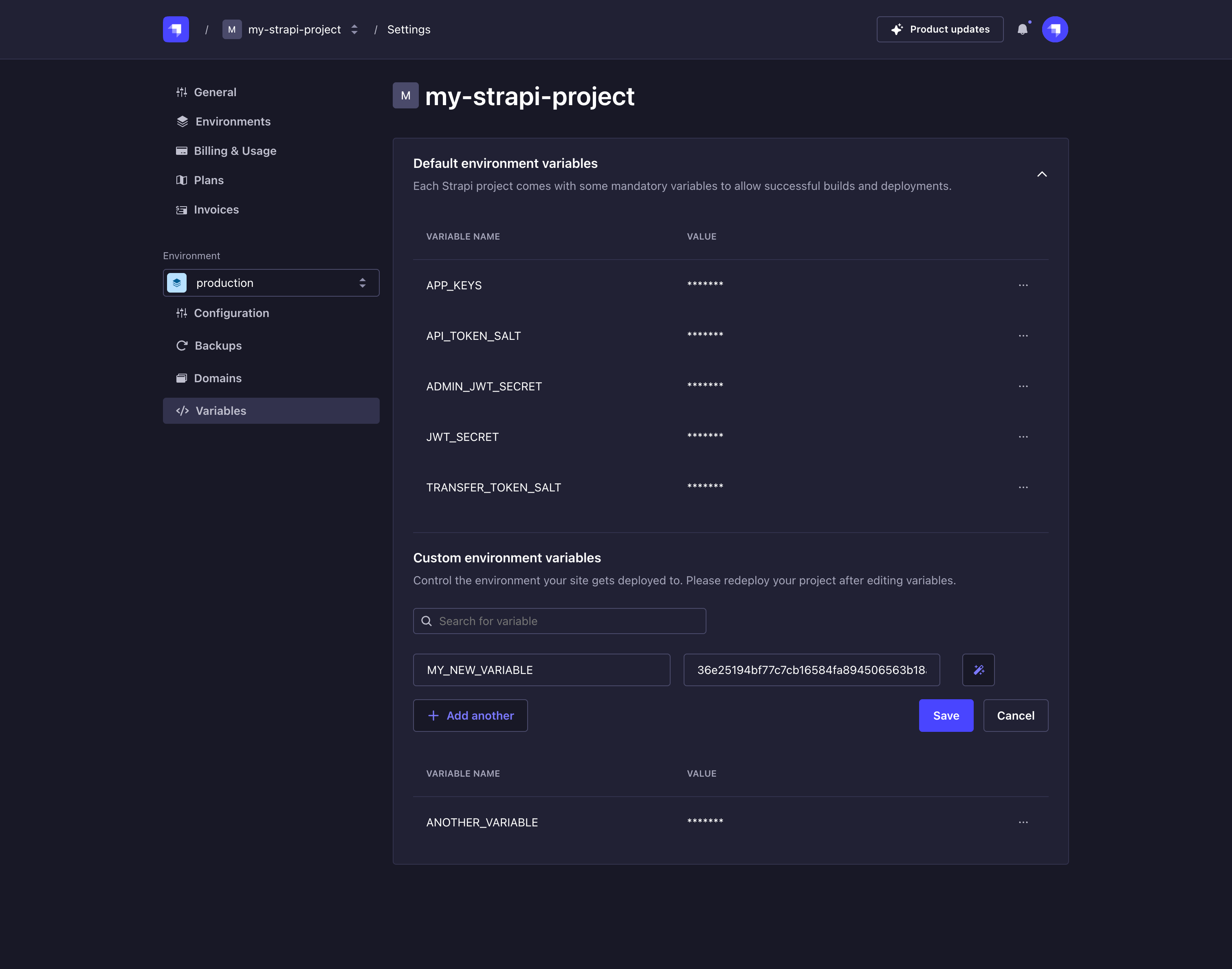 Project variables